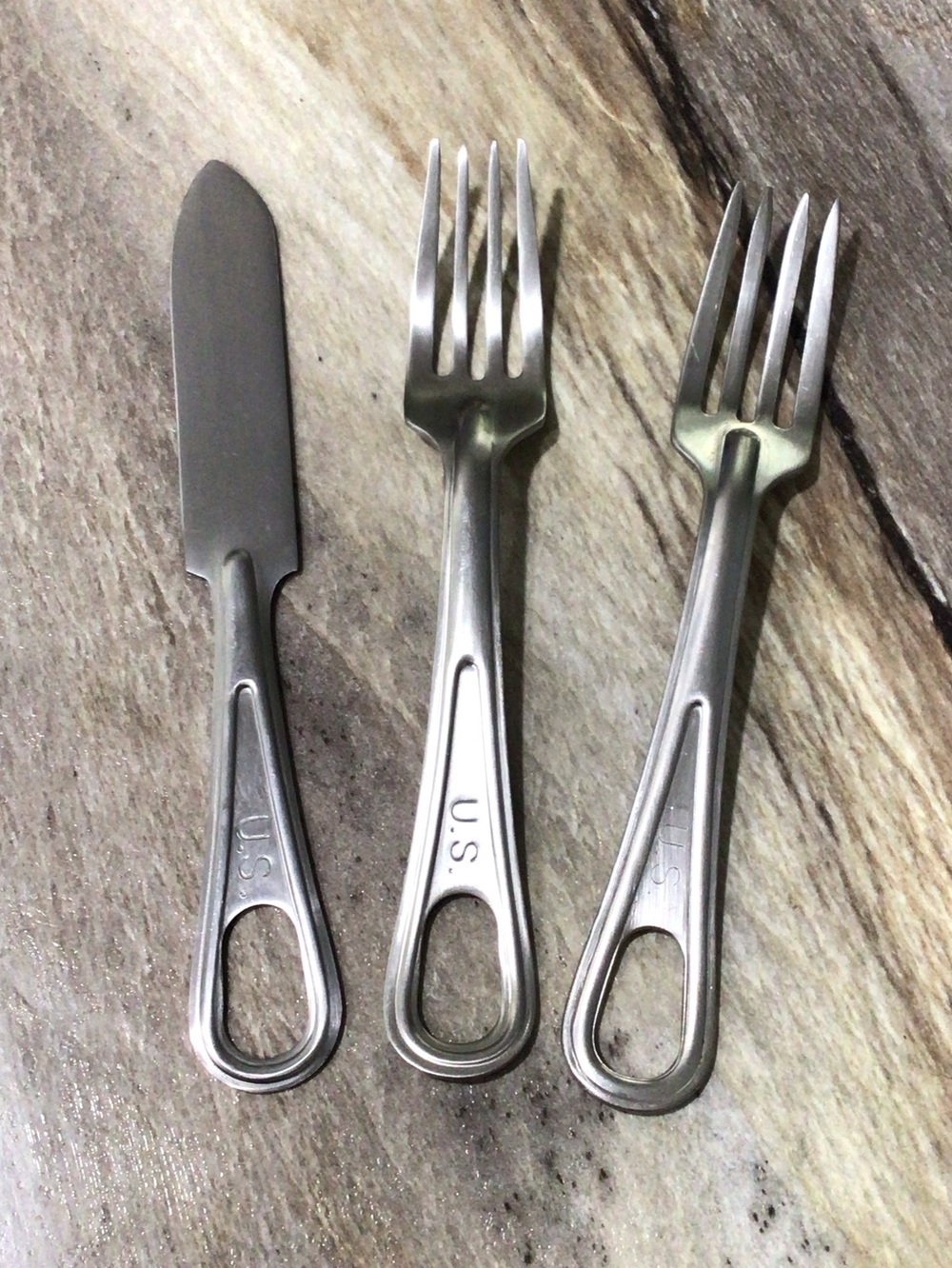 Vintage U.S. Military UCCO SKO Co Mess Kit Forks Knife 3 Pc WWII Vietnam Camp